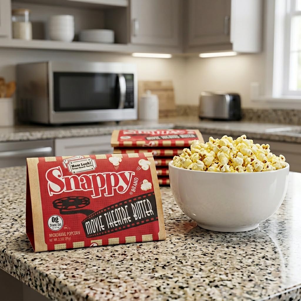SNAPPY Movie Theater Butter Microwave Popcorn — 3.5 oz Bags, 48 Count, Non-GMO, Whole Grain