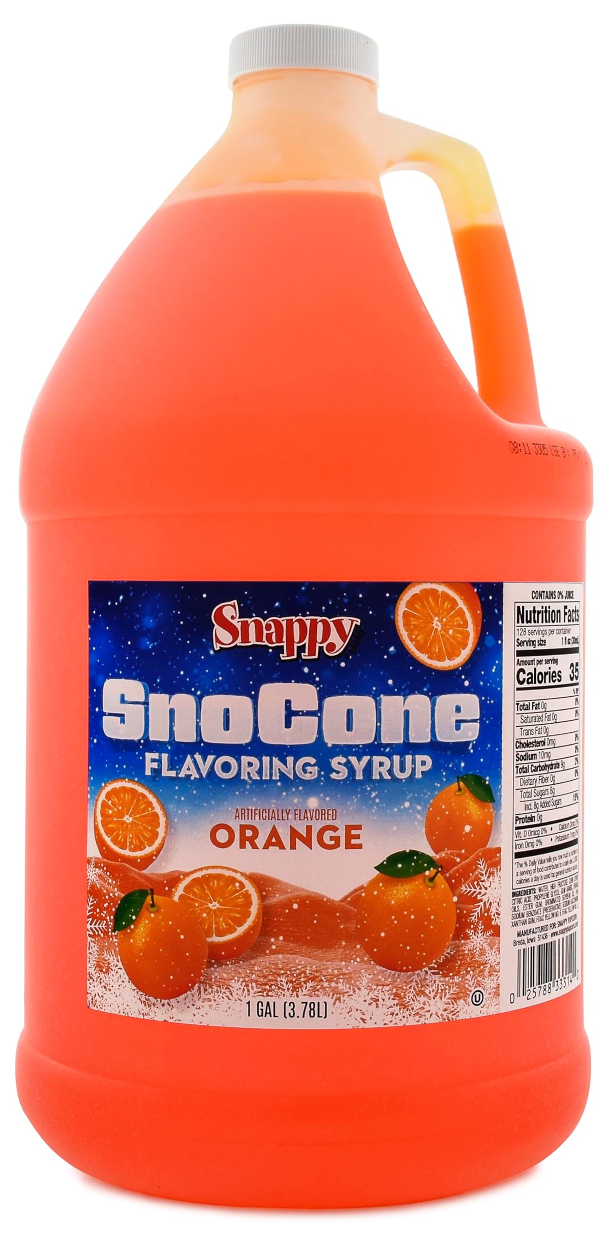 SNAPPY Orange Sno Cone Syrup – 1 Gallon, Ready to Use for Snow Cones & Shaved Ice