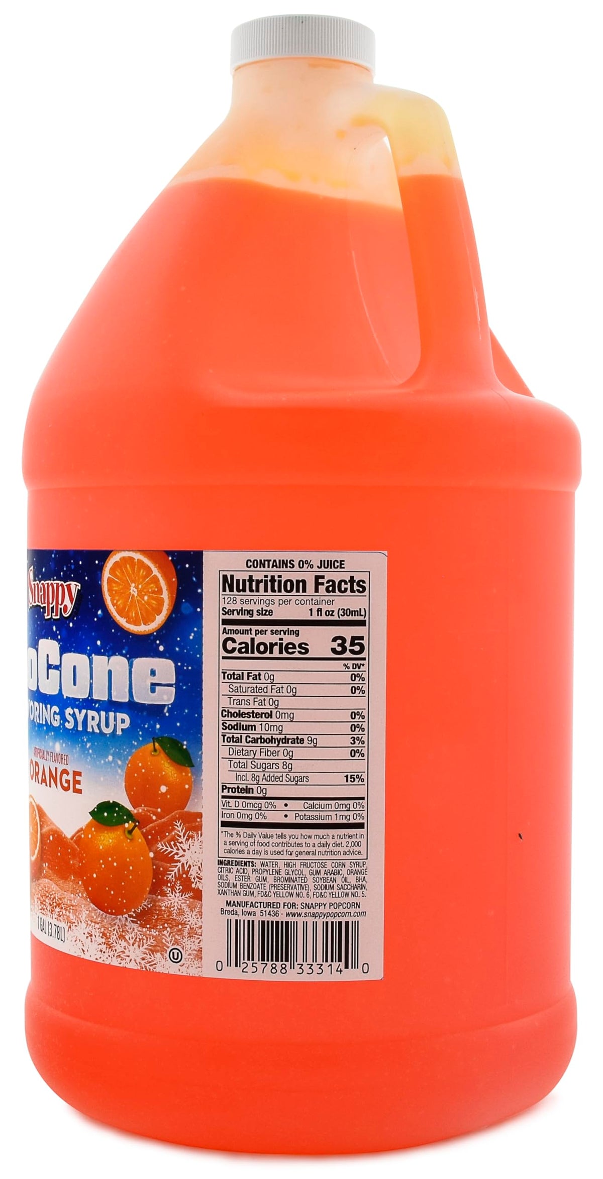 SNAPPY Orange Sno Cone Syrup – 1 Gallon, Ready to Use for Snow Cones & Shaved Ice