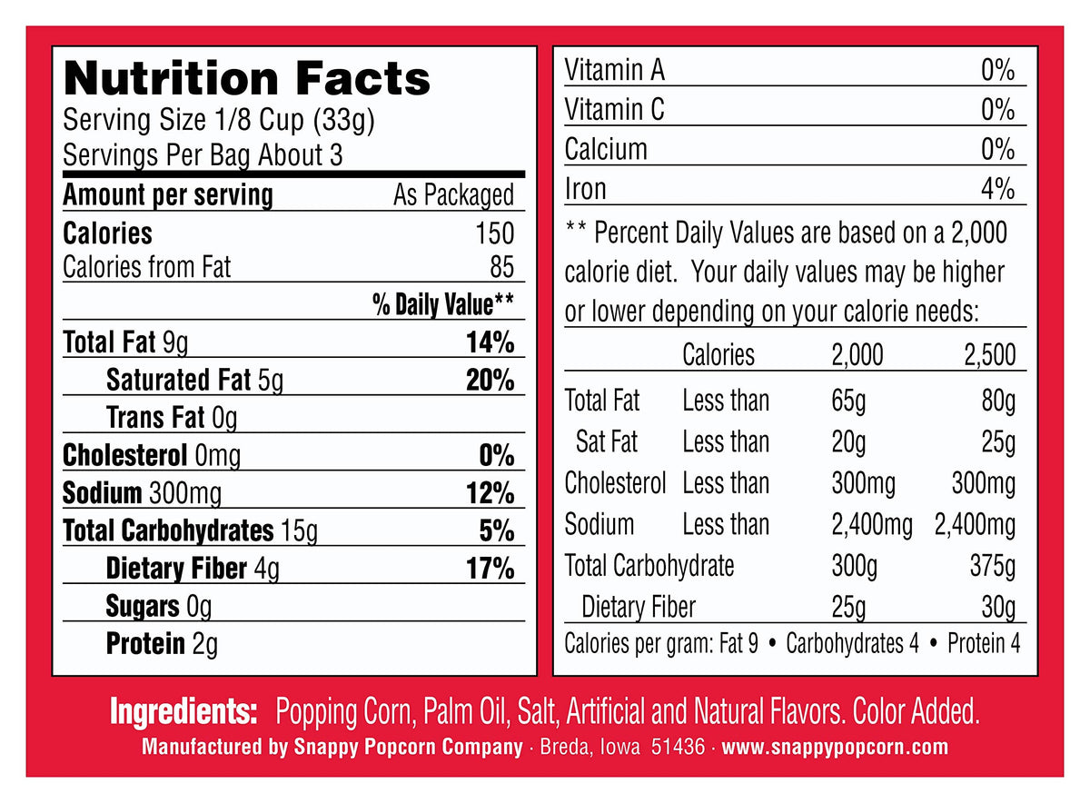 SNAPPY Movie Theater Butter Microwave Popcorn — 3.5 oz Bags, 48 Count, Non-GMO, Whole Grain