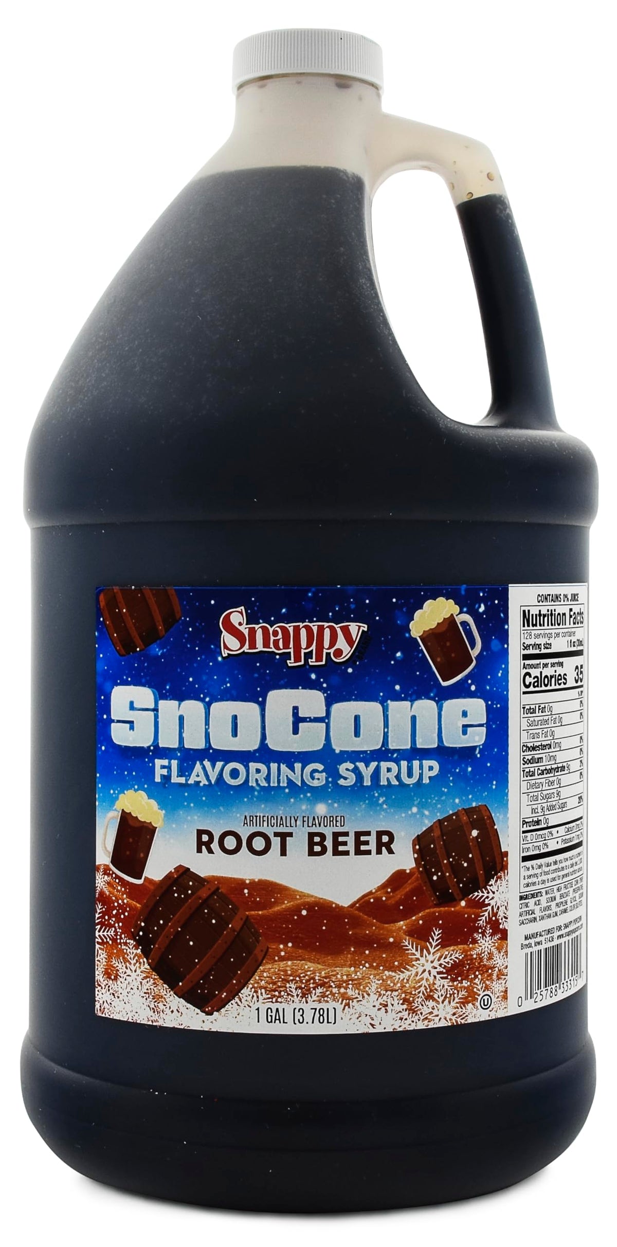 SNAPPY Root Beer Sno Cone Syrup, 1 Gallon – Ready to Use for Snow Cone Machines