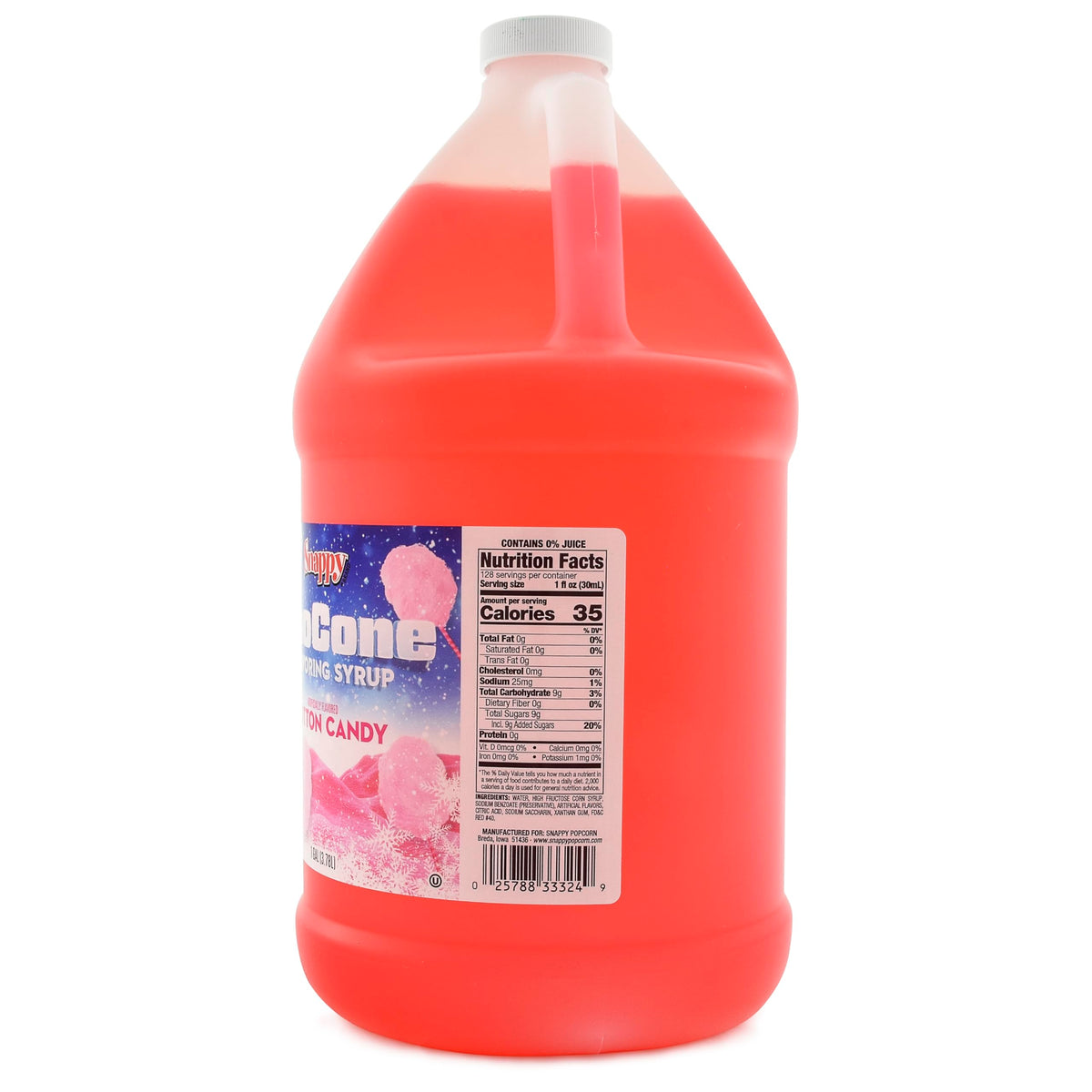 Snappy Cotton Candy Sno Cone Syrup – 1 Gallon, Ready-to-Use for Snow Cone Machines