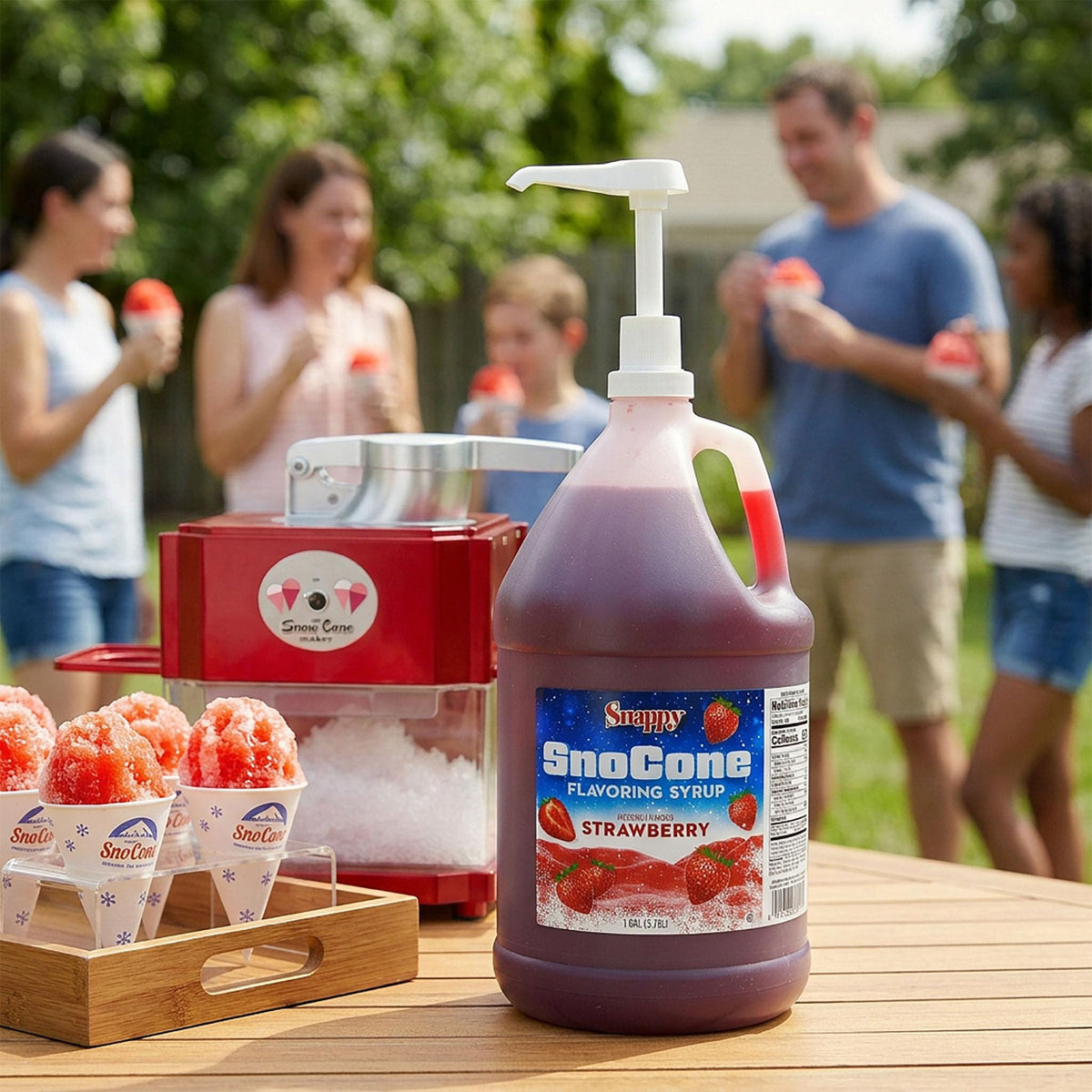 SNAPPY Strawberry Sno Cone Syrup – 1 Gallon Ready-to-Use for Snow Cone Machines