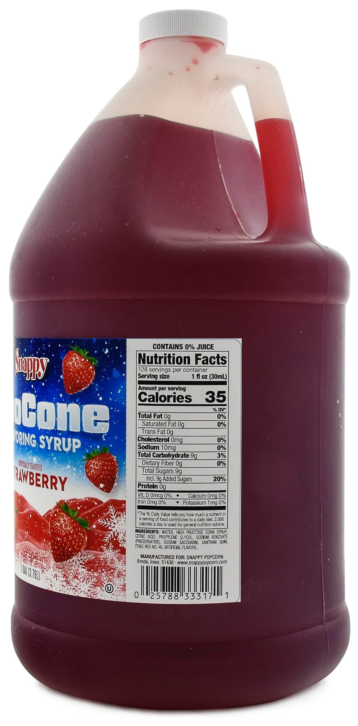 SNAPPY Strawberry Sno Cone Syrup – 1 Gallon Ready-to-Use for Snow Cone Machines