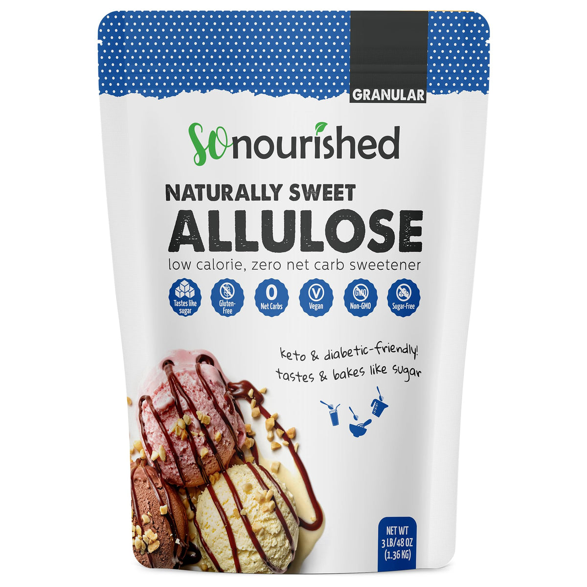 So Nourished Allulose Granular Sweetener – 0 Calorie, 0 Net Carb, Keto Sugar Substitute | Non-GMO & Vegan