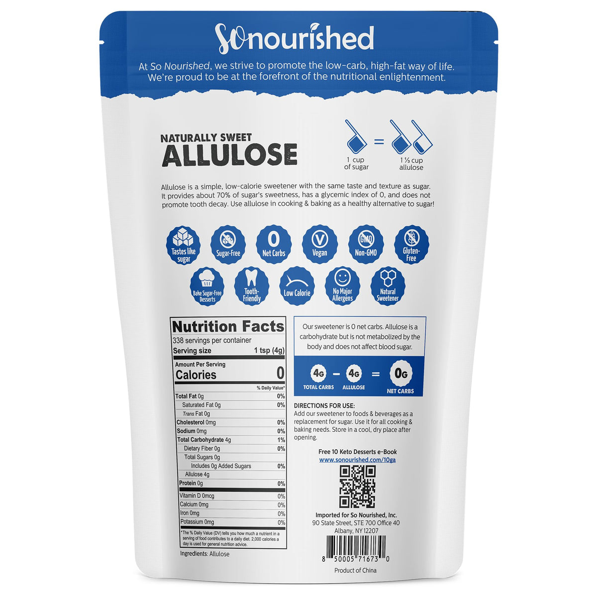 So Nourished Allulose Granular Sweetener – 0 Calorie, 0 Net Carb, Keto Sugar Substitute | Non-GMO & Vegan