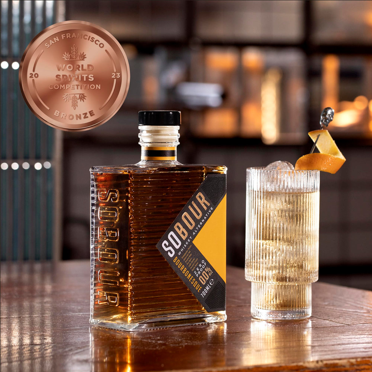 SOBOUR Bourbonesque Non-Alcoholic Whiskey 0.0% ABV | Halal & Gluten Free | Think Distributors