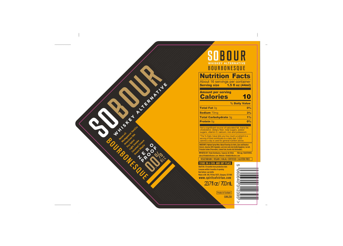 SOBOUR Bourbonesque Non-Alcoholic Whiskey 0.0% ABV | Halal & Gluten Free | Think Distributors