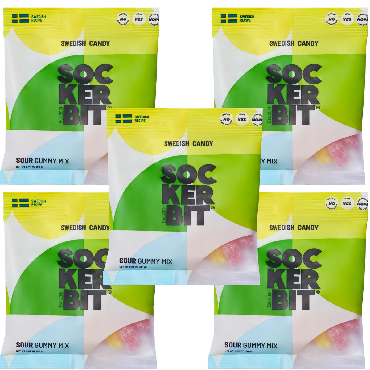 Sockerbit Swedish Sour Gummy Mix – 5 Bags, Vegan, Gluten Free