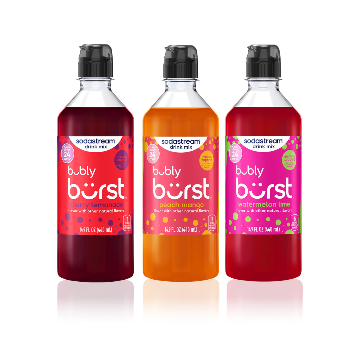 SodaStream Bubly Burst Variety Pack – 3x 440ml Drink Mix for New Pour Bottle