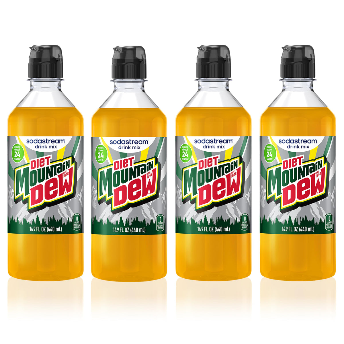 Sodastream Diet Mountain Dew New Pour Bottles – 4-Pack, 14.9 Fl Oz – Zero-Calorie Soda Mix