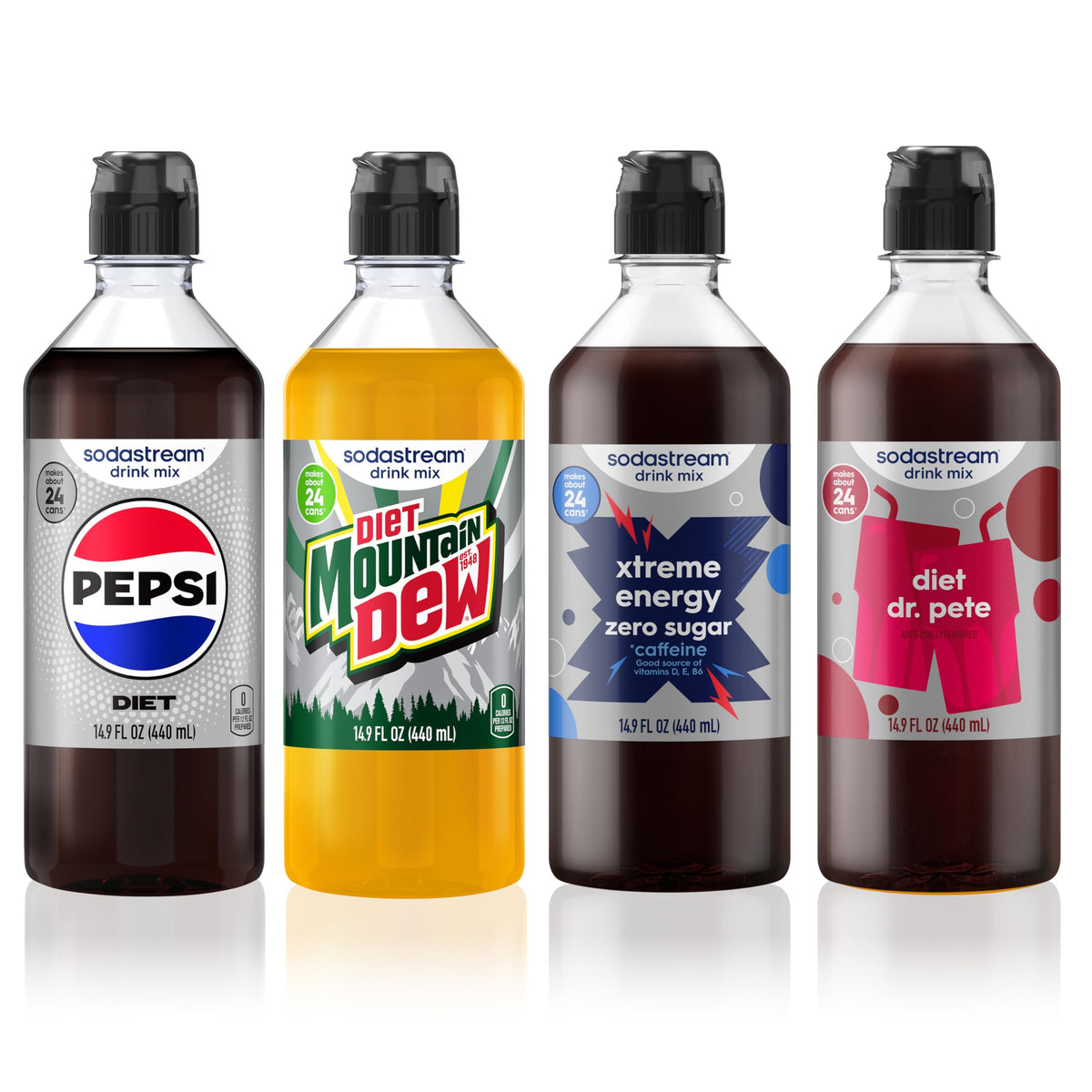 SodaStream Diet Pepsi, MTN Dew, Energy & Dr Pete Variety Pack – 4x440ml