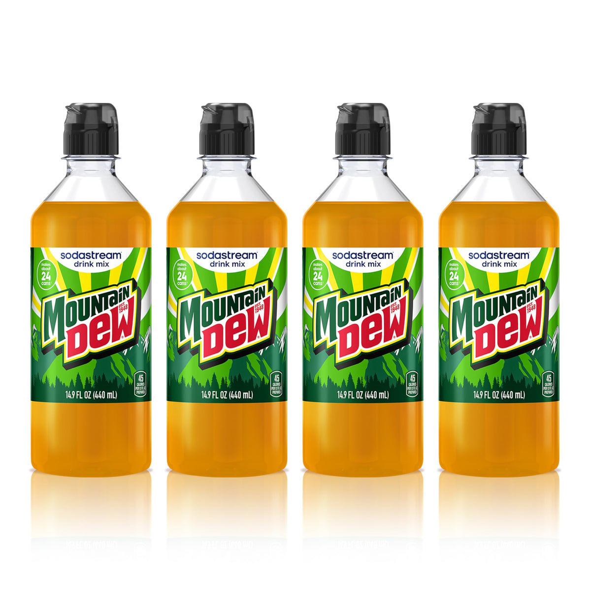 SodaStream Mountain Dew New Pour Bottle Drink Mix – Pack of 4 (14.9 fl oz each)