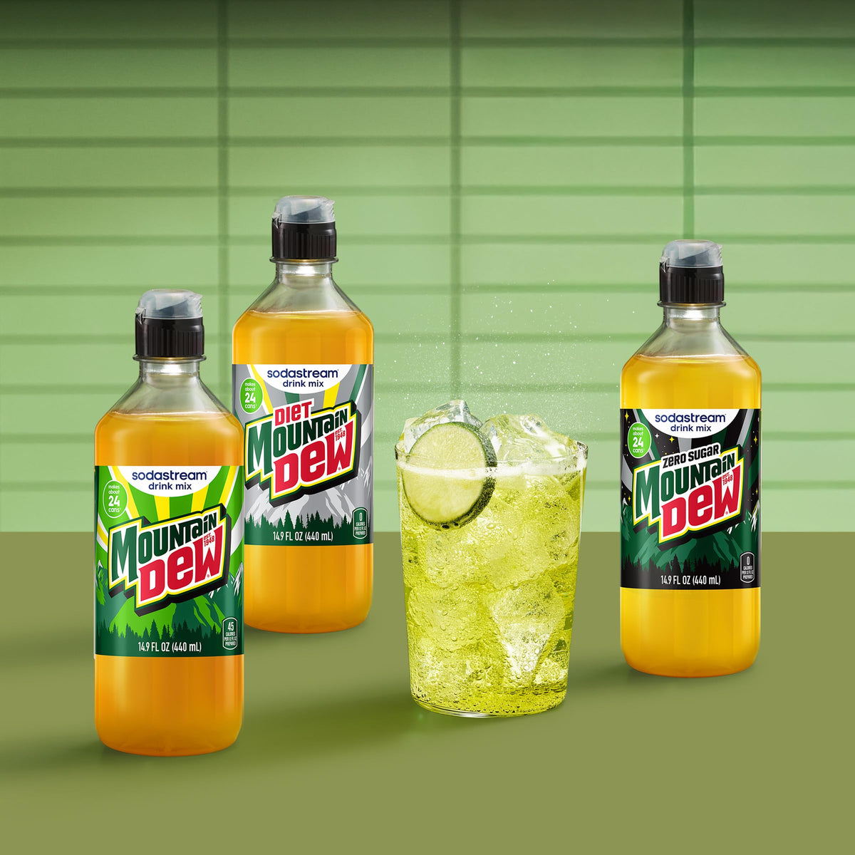 SodaStream Mountain Dew New Pour Bottle Drink Mix – Pack of 4 (14.9 fl oz each)