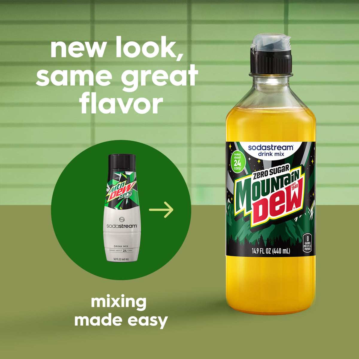 SodaStream Mountain Dew Zero New Pour Bottles – Soda Drink Mix, 14.9 fl oz, Pack of 4