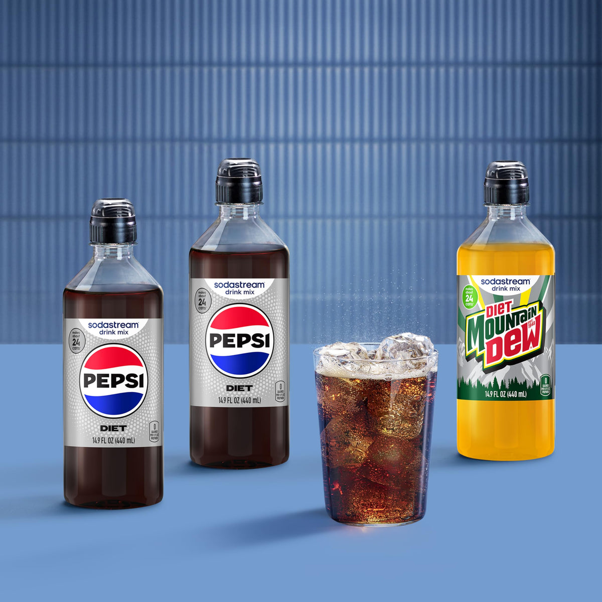 SodaStream Pepsi & MTN Dew Variety Pack – 3 x 440ml Diet Beverage Mixes for Sparkling Water
