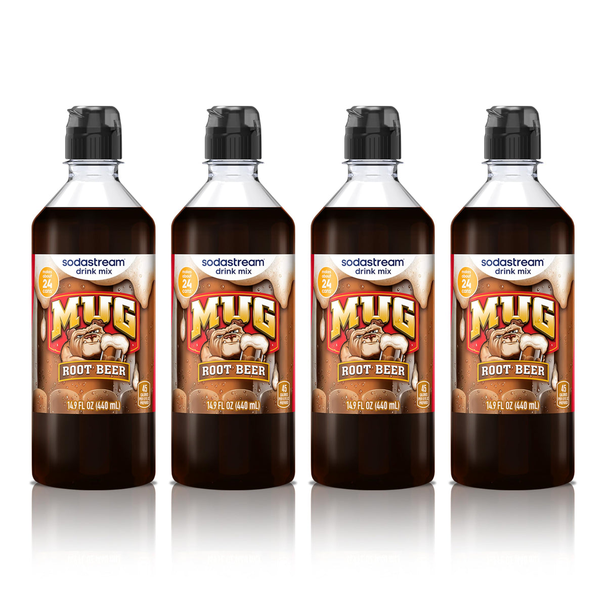 SodaStream Mug Root Beer New Pour Bottle Drink Mix (440ml, Pack of 4) – Zero-Calorie Flavor