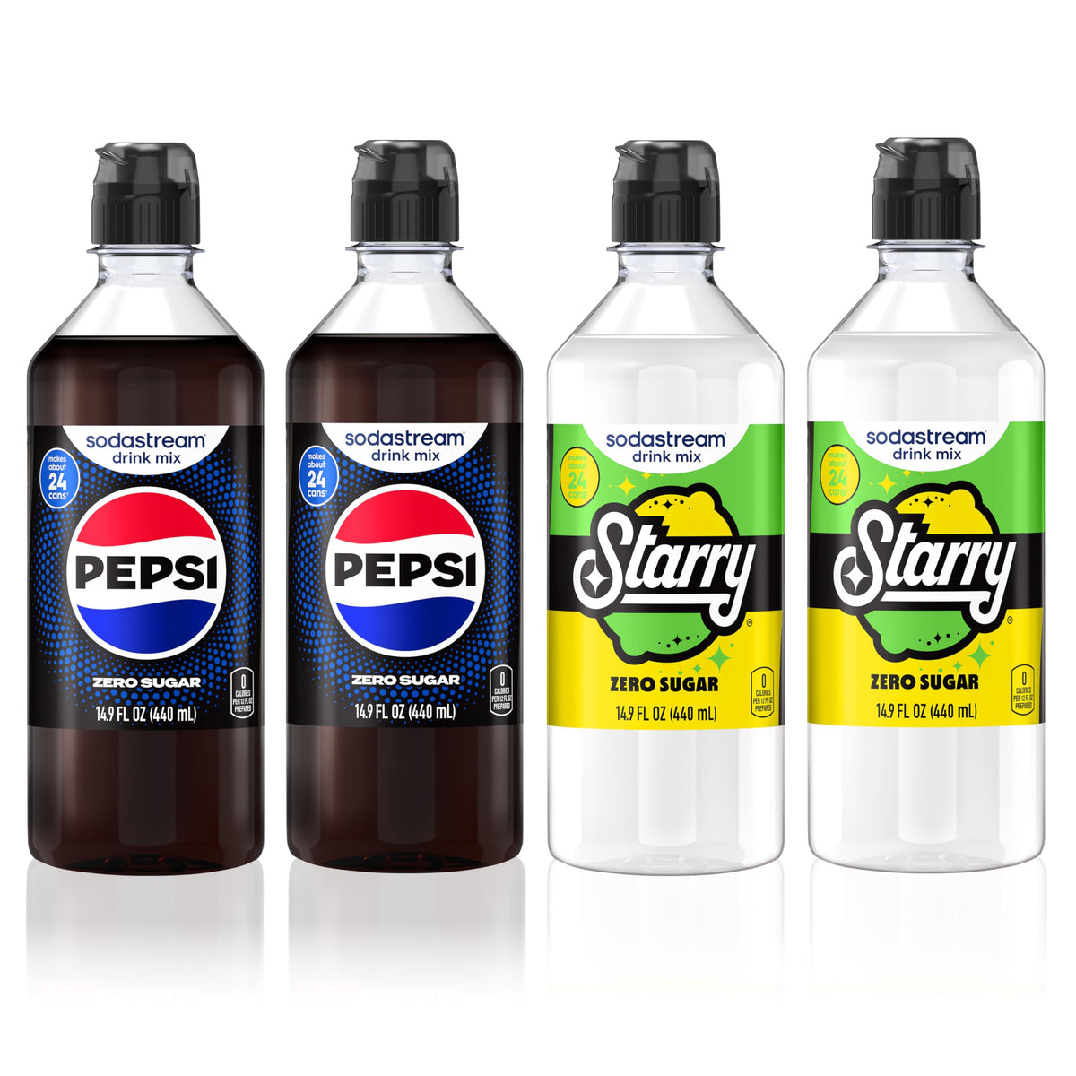 SodaStream Pepsi Starry Zero Sugar Variety Pack – 4×440ml with New Pour Bottle