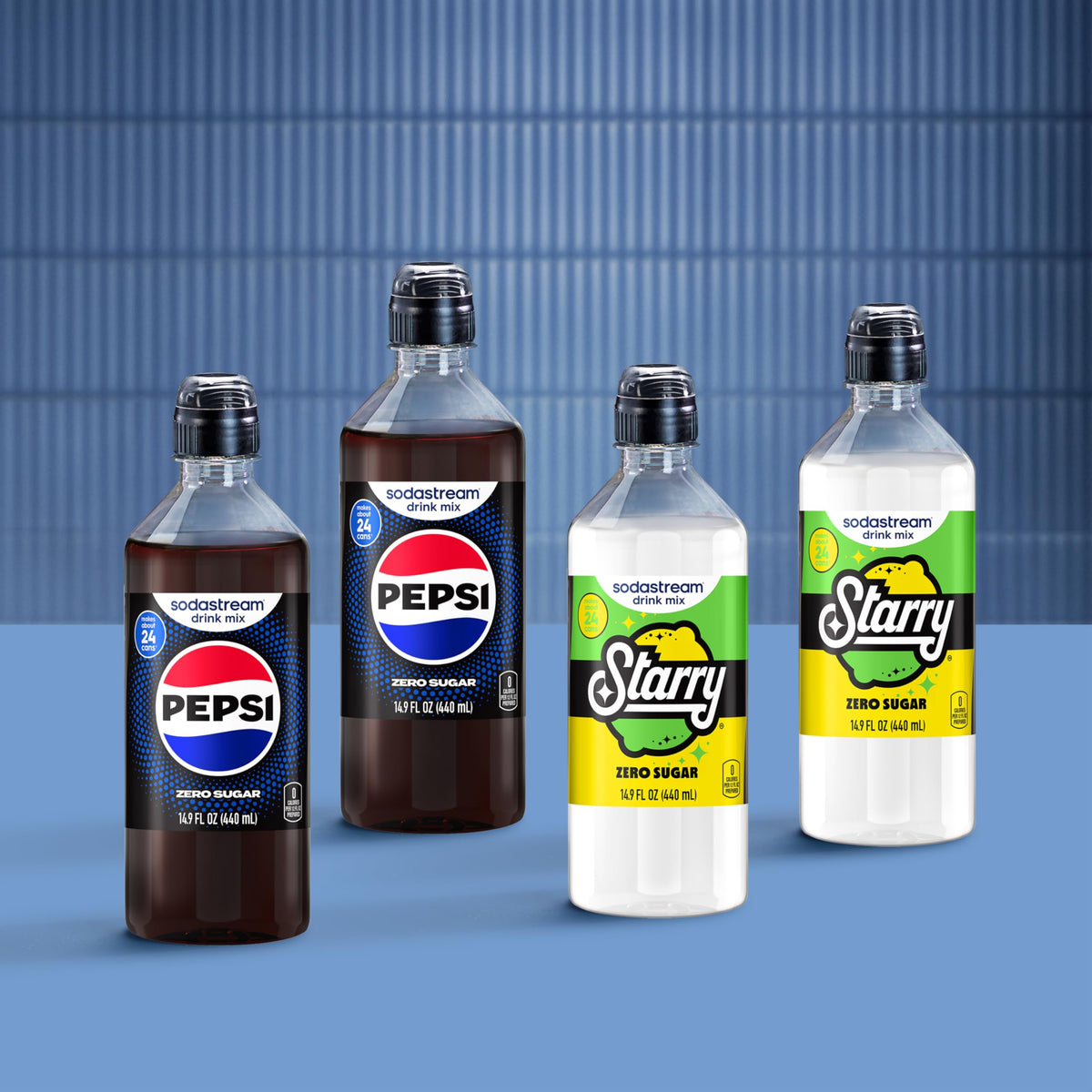 SodaStream Pepsi Starry Zero Sugar Variety Pack – 4×440ml with New Pour Bottle