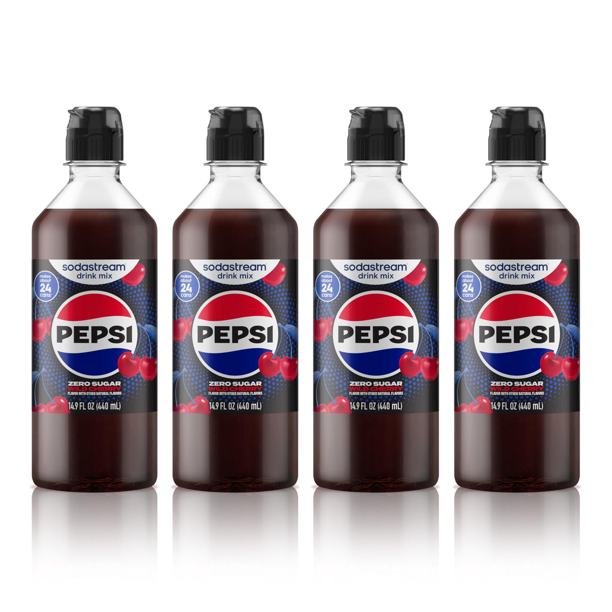 Sodastream Pepsi Wild Cherry Zero Sugar Drink Mix 440ml (4-Pack) – New Easy-Pour Bottle