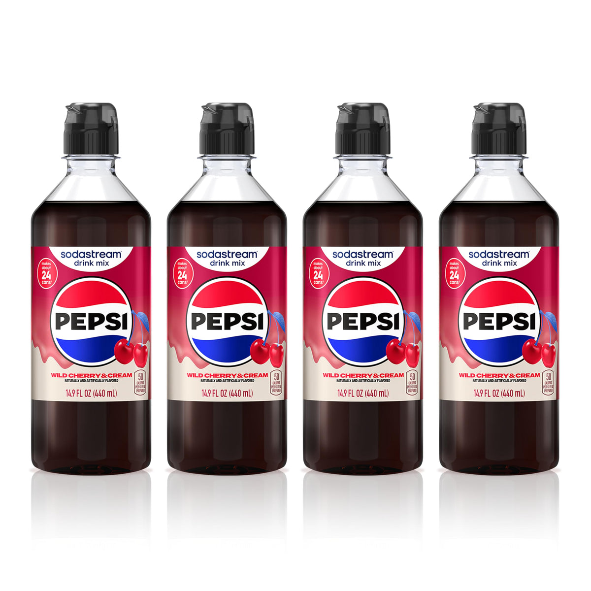 SodaStream Wild Cherry Pepsi & Cream Variety Beverage Mix — 4x 14.9oz Bottles (New Pour 440ml)