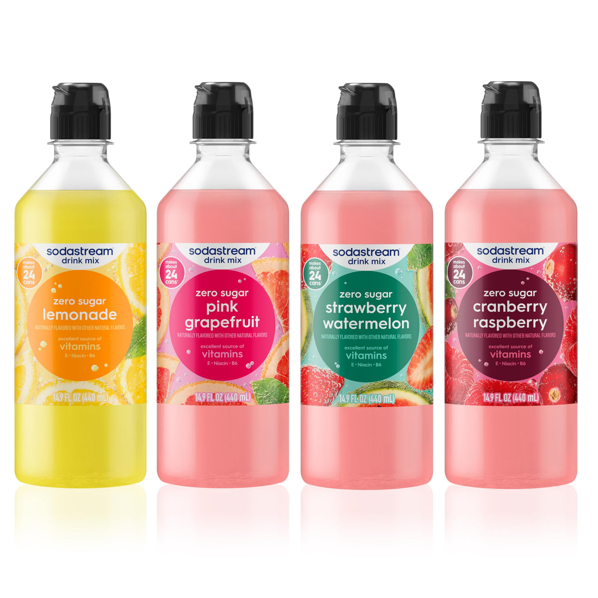 SodaStream Zero Original Variety Pack 4x440ml New Pour Bottles | 24 Servings Each