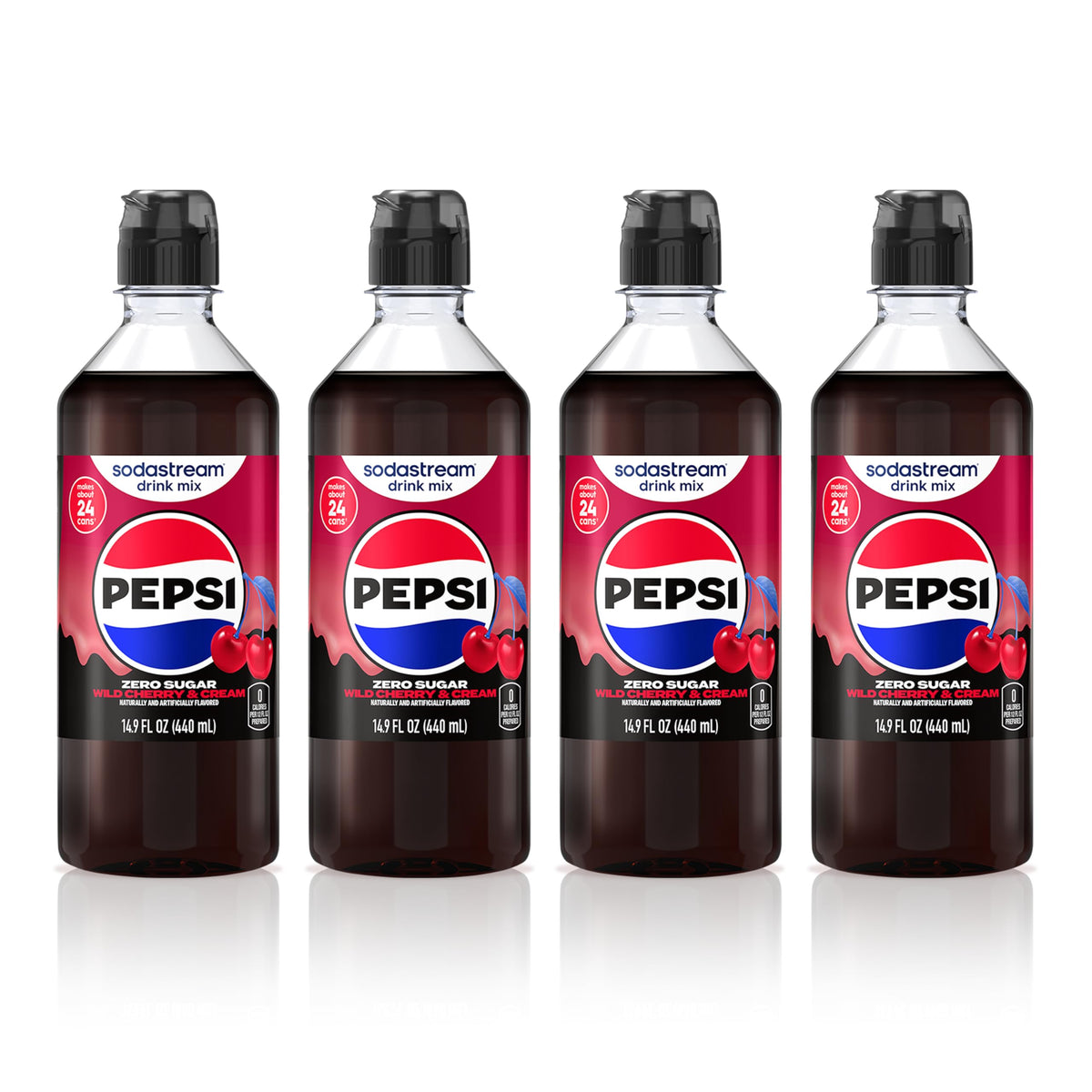 SodaStream Zero Wild Cherry Pepsi & Cream 440ml Pour Bottle – Pack of 4
