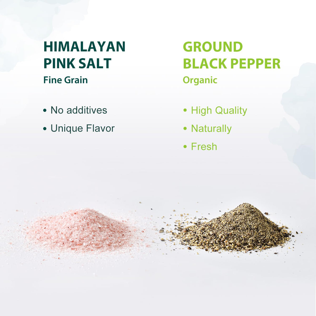 Soeos Himalayan Pink Salt Fine 39 oz + Organic Ground Black Pepper 18 oz | Grinder Refill Duo