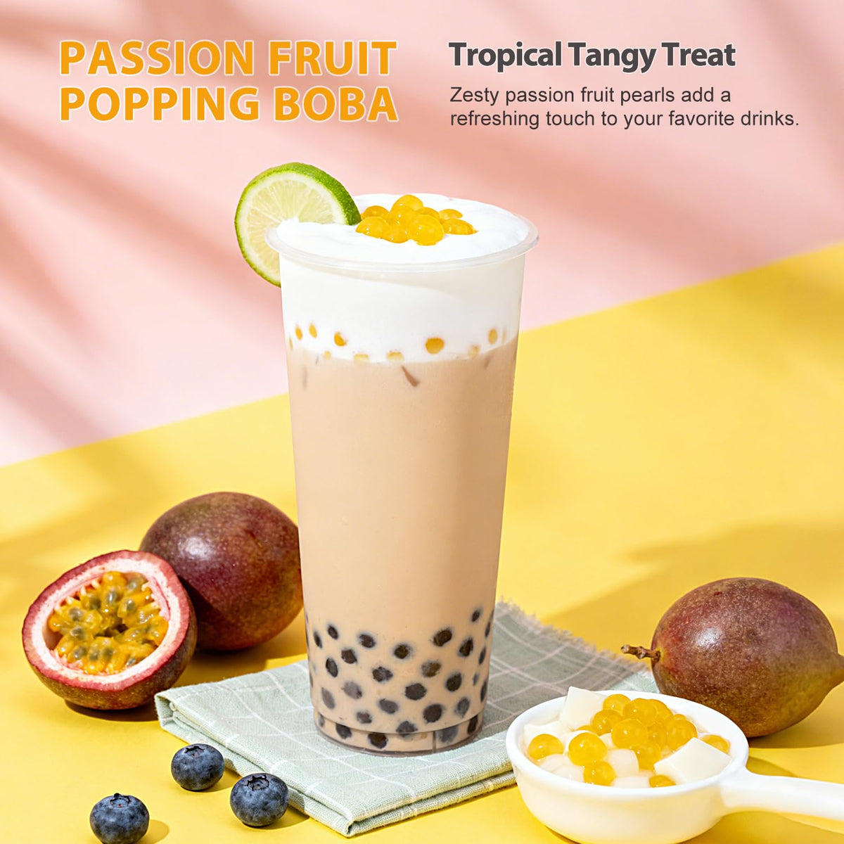 Soeos Strawberry Mango Passion Fruit Popping Boba – 3-Pack, 1.2lbs (550g), Ready-to-Use Pearls for Bubble Tea & Desserts