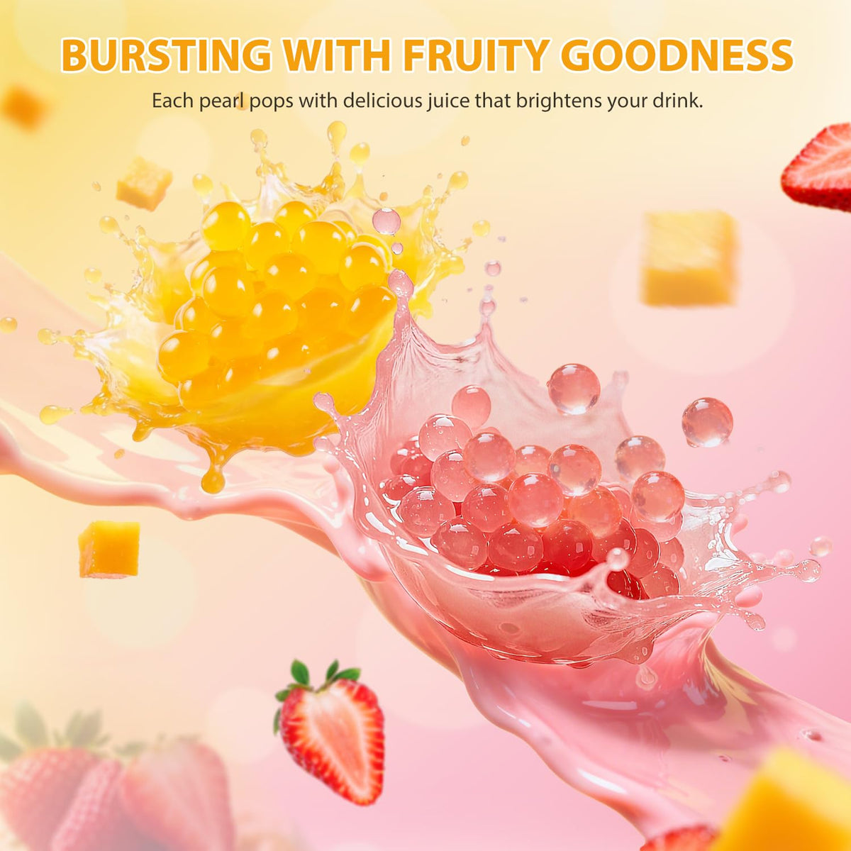 Soeos Strawberry Mango Passion Fruit Popping Boba – 3-Pack, 1.2lbs (550g), Ready-to-Use Pearls for Bubble Tea & Desserts