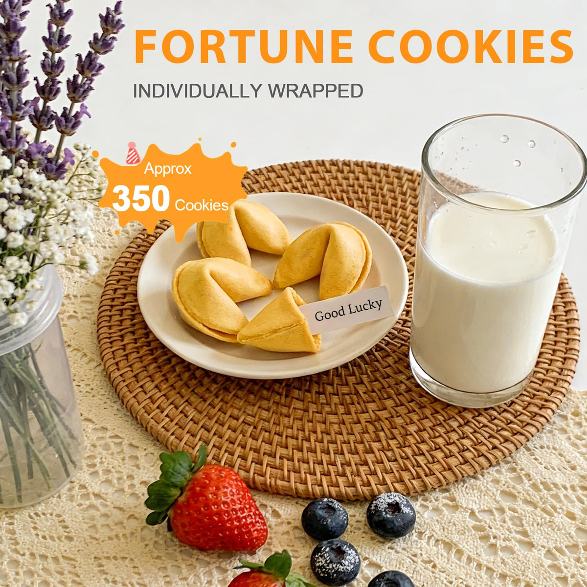 Soeos Fortune Cookies — Vanilla Flavor, Individually Wrapped Bulk Cookies for Events