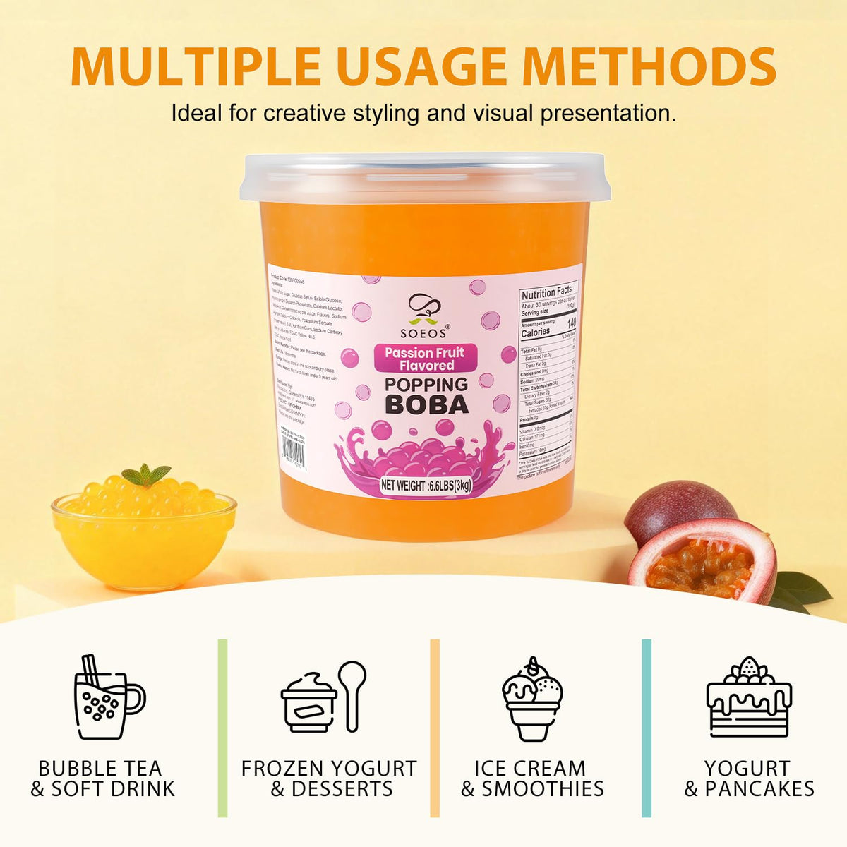 Soeos Passion Fruit Popping Boba – 6.6lbs Premium Bubble Tea Toppings