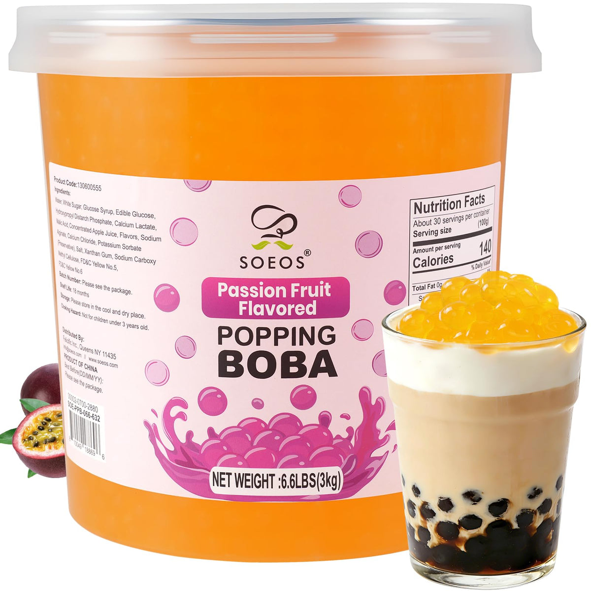 Soeos Passion Fruit Popping Boba – 6.6lbs Premium Bubble Tea Toppings