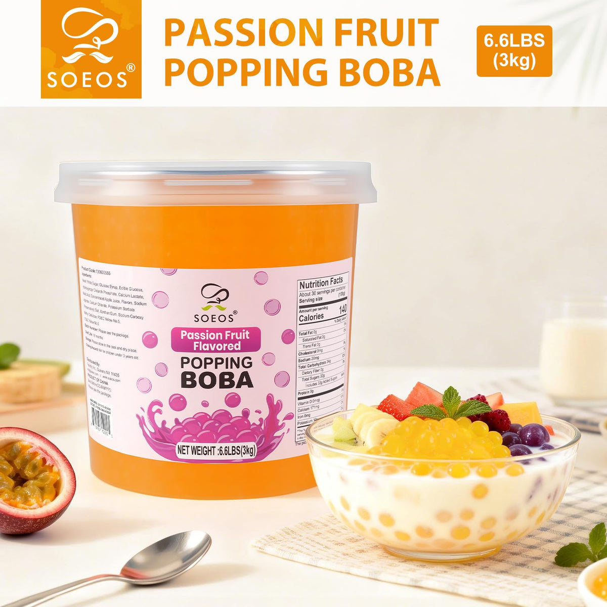 Soeos Passion Fruit Popping Boba – 6.6lbs Premium Bubble Tea Toppings