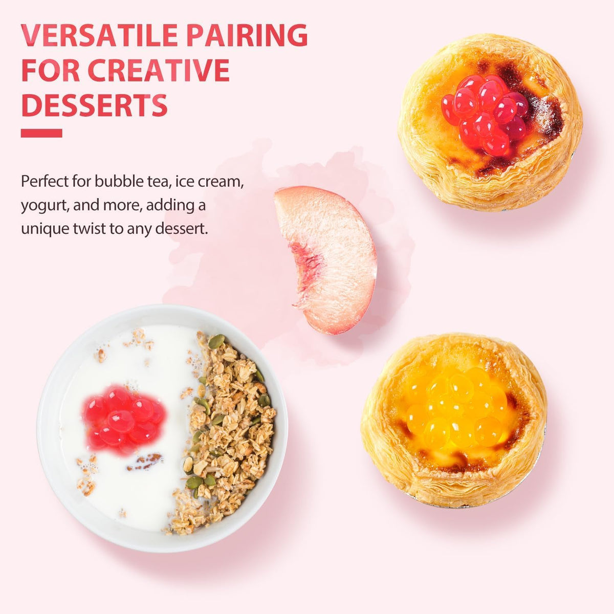 Soeos Peach Popping Boba – 6.6 lb Bursting Peach Pearls for Bubble Tea, Desserts & Yogurt