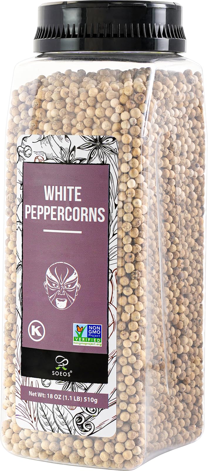 Soeos White Peppercorns, 18oz – Non-GMO, Kosher, Whole for Fresh Grinding