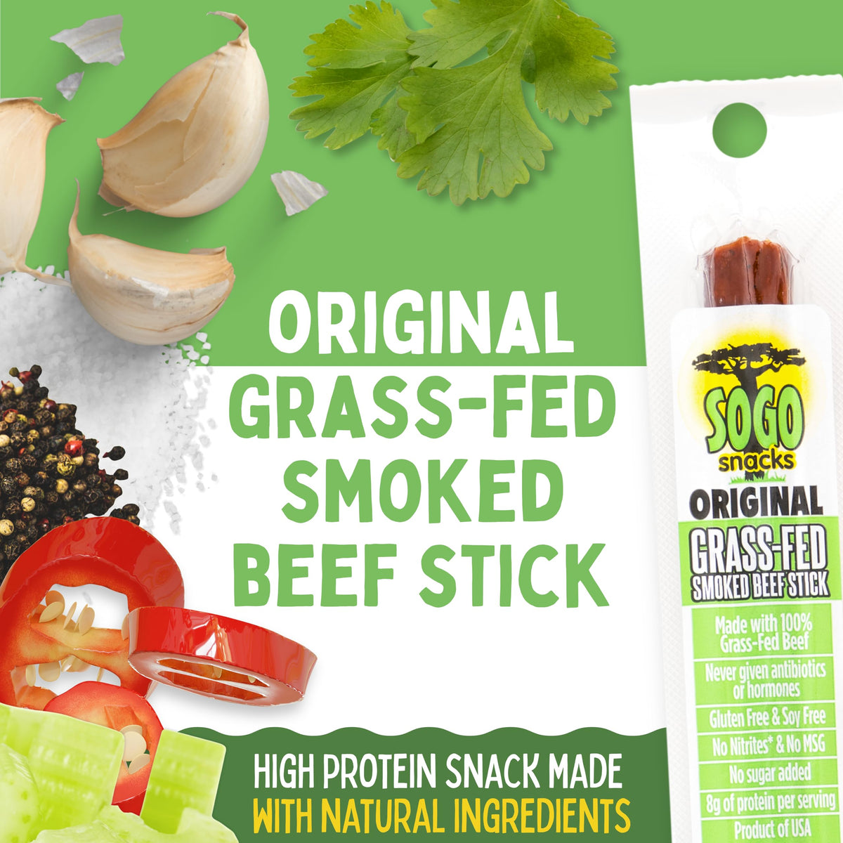 Original Beef Sticks by Sogo Snacks — No Sugar, 100% Grass-Fed, Non-GMO, Keto & Paleo (1oz, 12 Count)