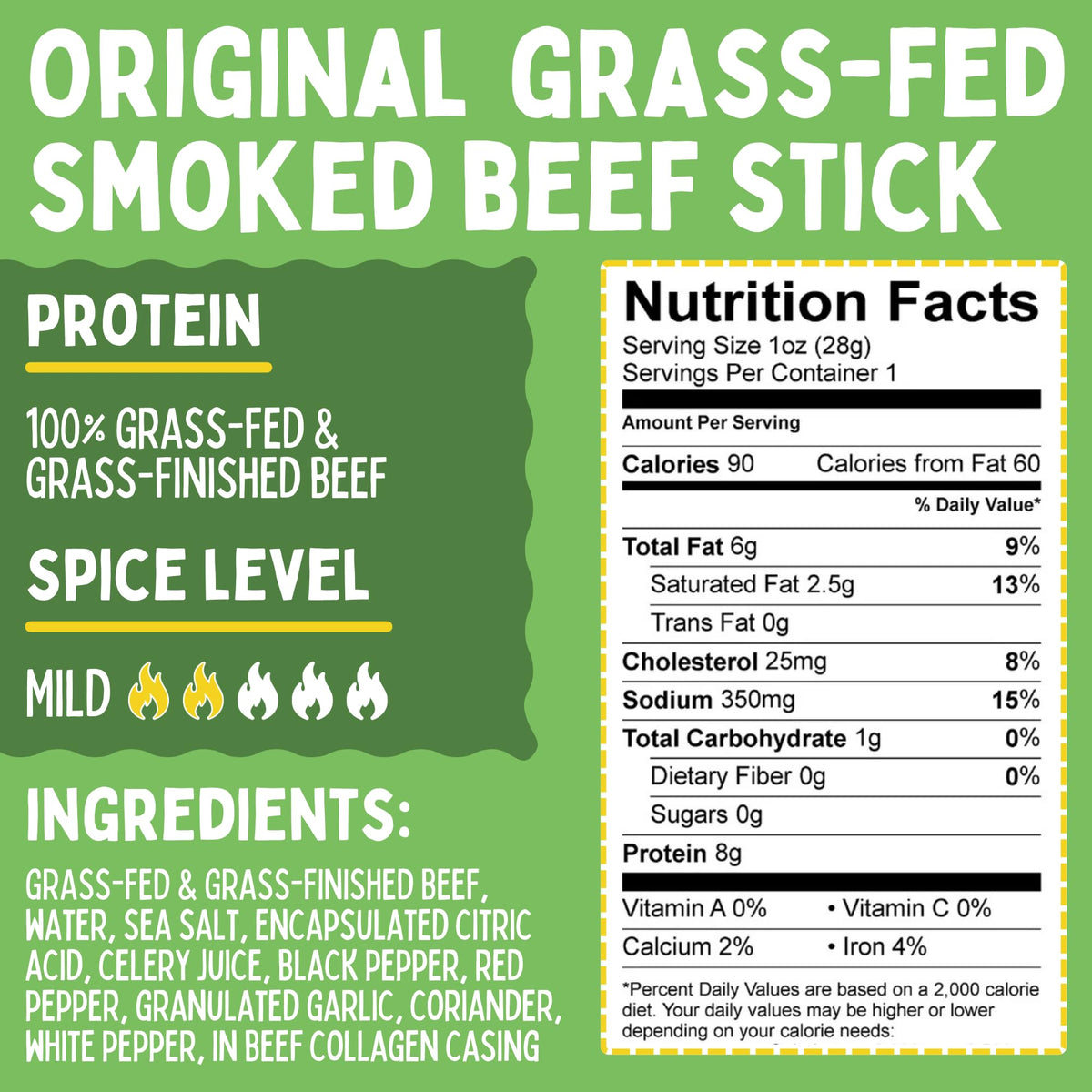 Original Beef Sticks by Sogo Snacks — No Sugar, 100% Grass-Fed, Non-GMO, Keto & Paleo (1oz, 12 Count)