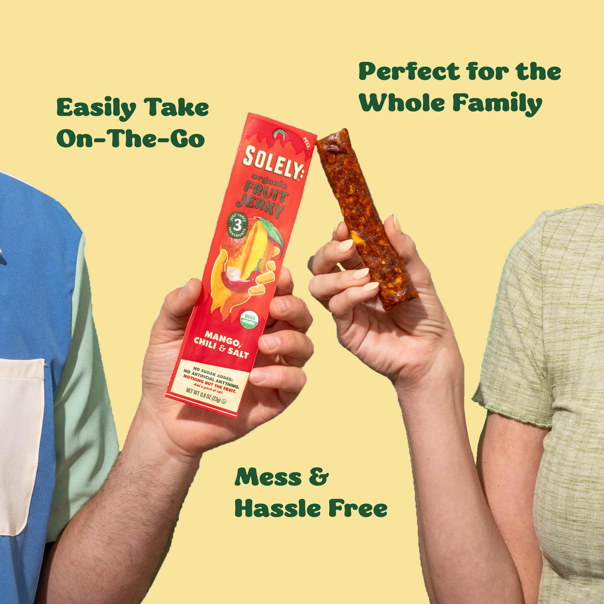 SOLELY Organic Mango Fruit Jerky — 15 Individually Wrapped Strips | Vegan & Non-GMO Snack