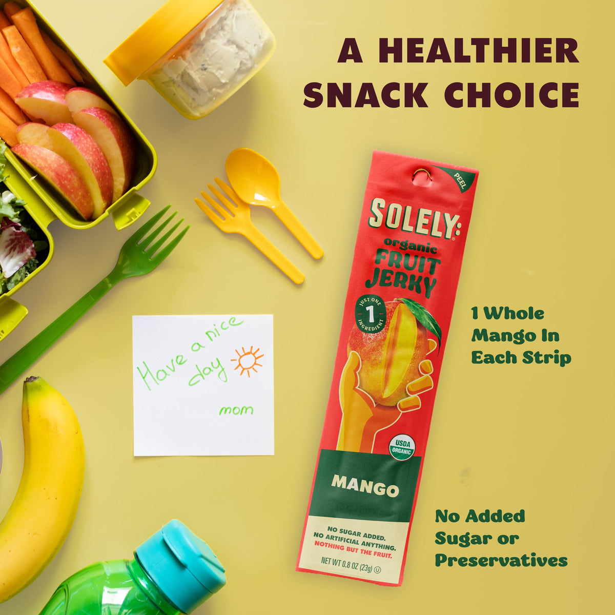 SOLELY Organic Mango Fruit Jerky — 15 Individually Wrapped Strips | Vegan & Non-GMO Snack