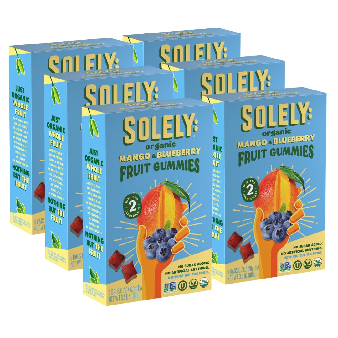 SOLELY Organic Mango and Blueberry Gummies – 30 Pouches, Vegan, Non-GMO, Shelf-Stable