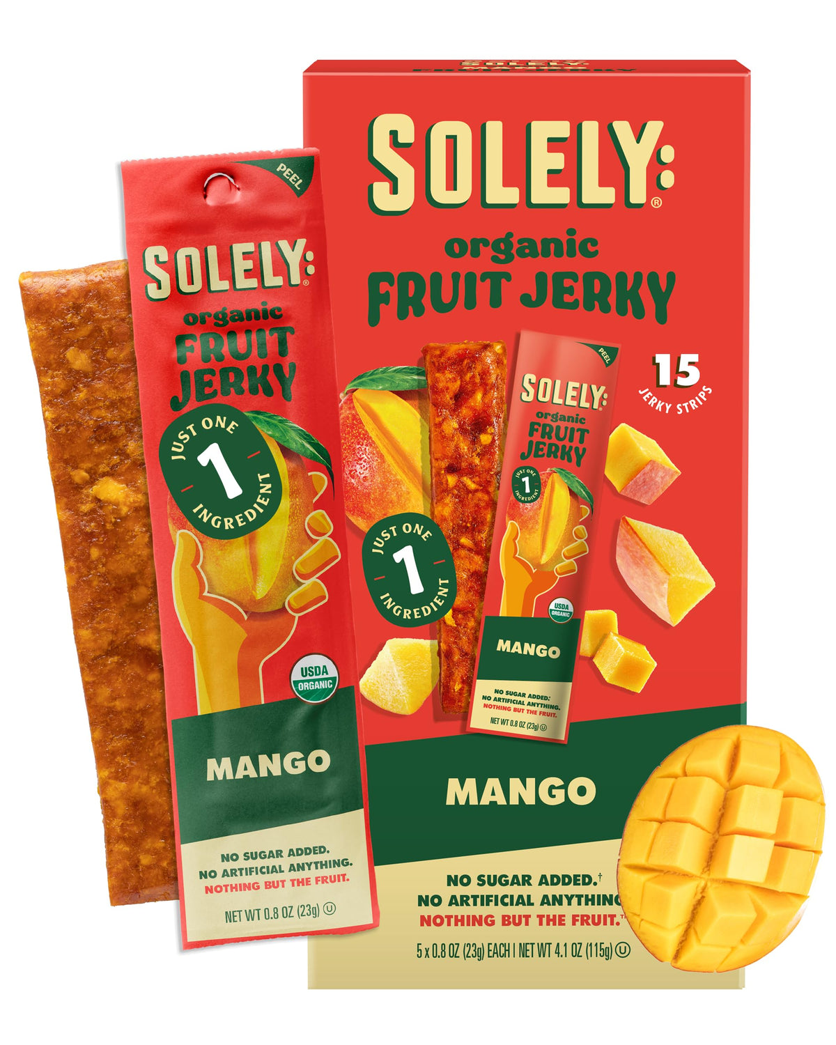 SOLELY Organic Mango Fruit Jerky — 15 Individually Wrapped Strips | Vegan & Non-GMO Snack