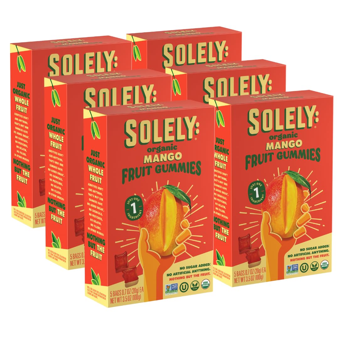 SOLELY Organic Mango Gummies – 30 Bags (6 Boxes) | Real Fruit, Vegan, Non-GMO