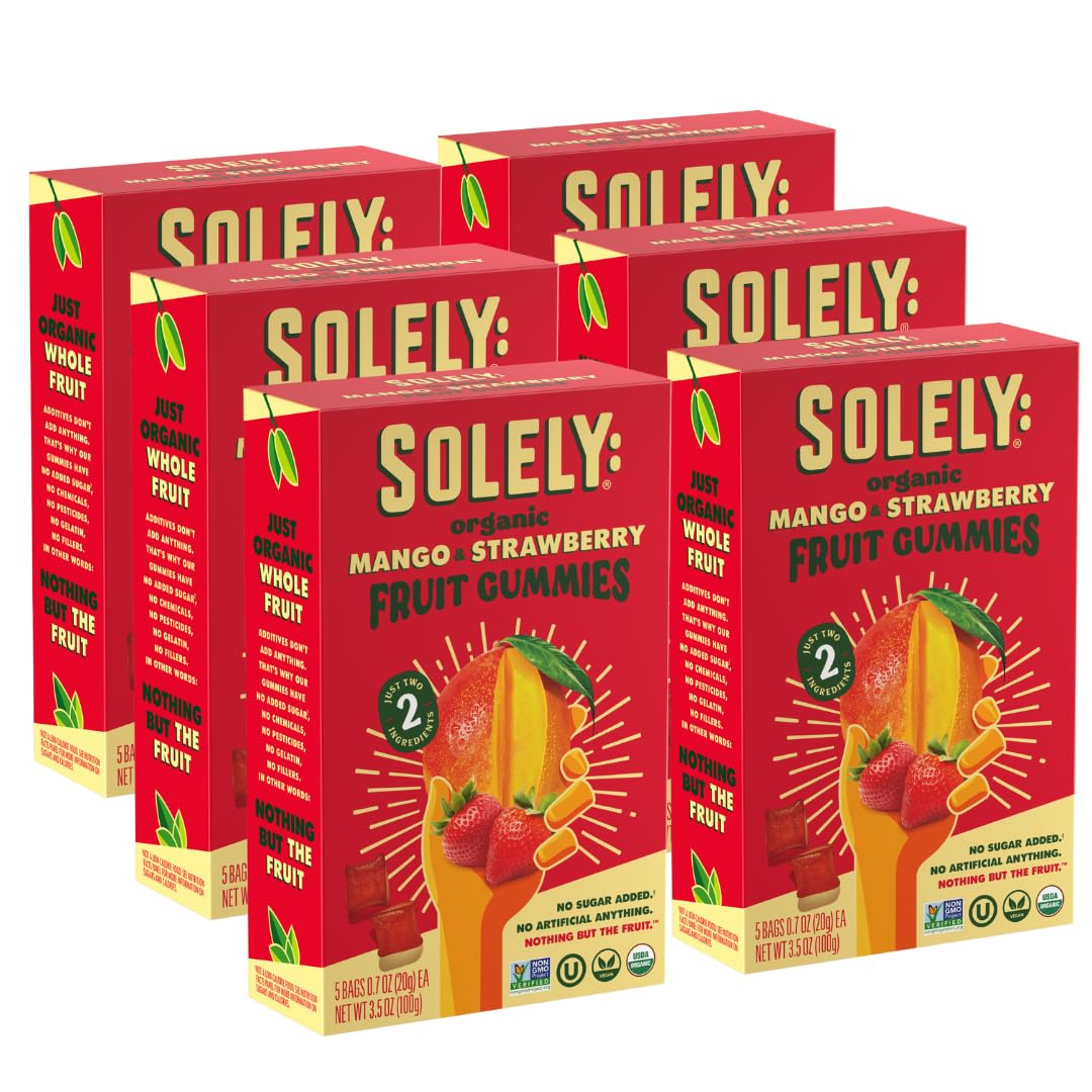 SOLELY Organic Mango & Strawberry Whole Fruit Gummies — 30 Bags, 3.5 oz each | Non-GMO, Vegan, Shelf-Stable Snacks