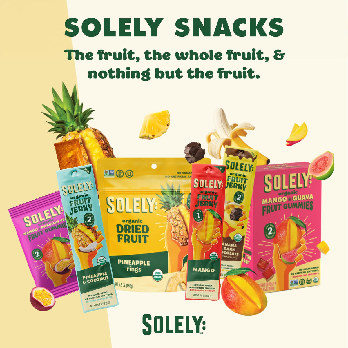 SOLELY Organic Mango & Orange Whole Fruit Gummies – 30 Bags (3.5 oz), Non-GMO, Vegan