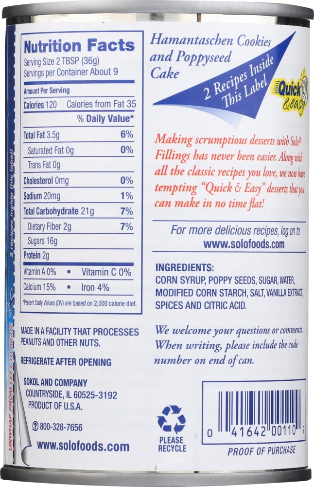 SOLO Poppy Seed Cake & Pastry Filling – 12.5 oz
