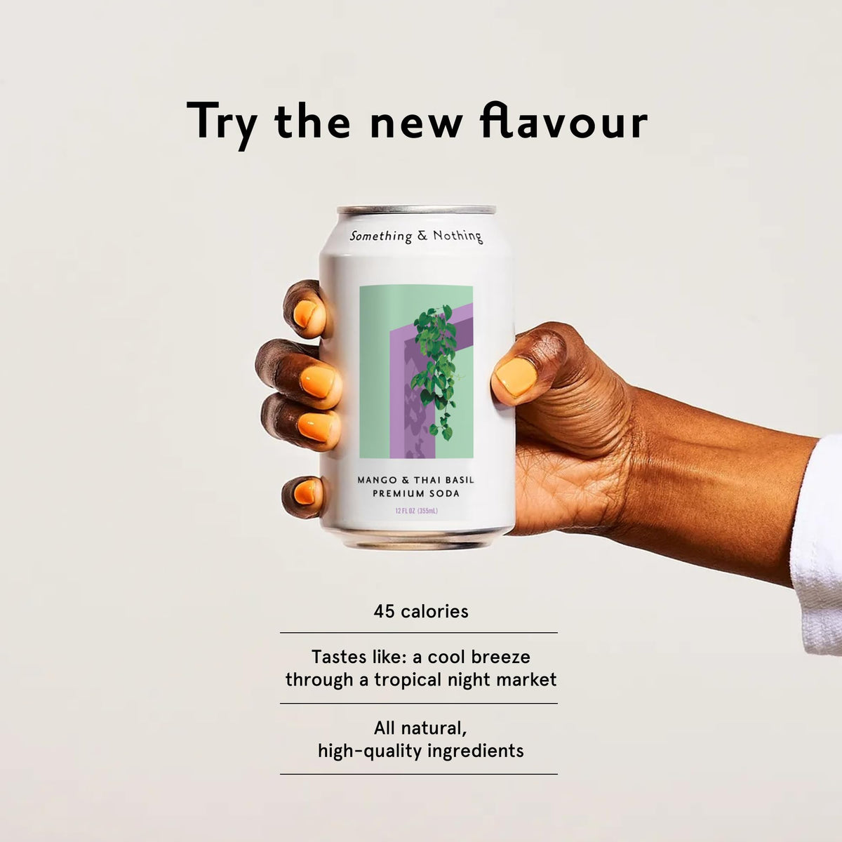 Something & Nothing Mango & Thai Basil Flavored Sparkling Water | Lightly Carbonated & Full of Flavor with Added Grape & Lemon Juice | Vegan & Low Calorie Premium Soda | 12 Fl Oz Cans (Pack of 12)
