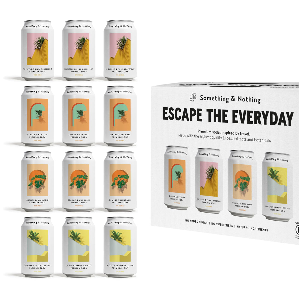 Something & Nothing Variety Pack Flavoured Sparkling Water – 12 Cans, Vegan & Low Calorie