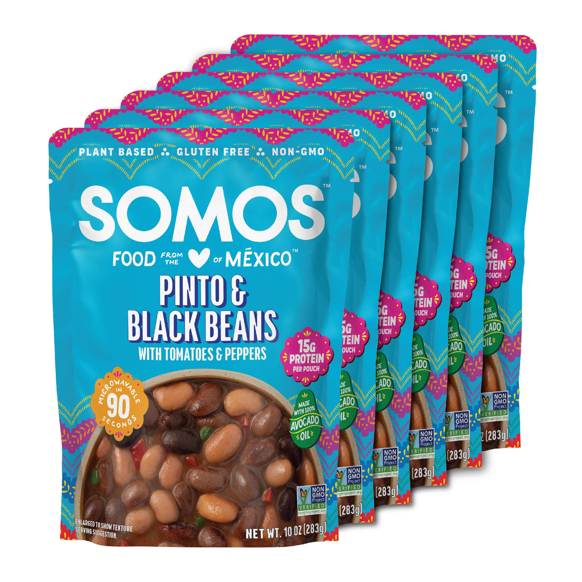 SOMOS Pinto & Black Beans – Gluten Free, Non-GMO, Vegan Ready-to-Eat 10oz Pouch (Pack of 6)