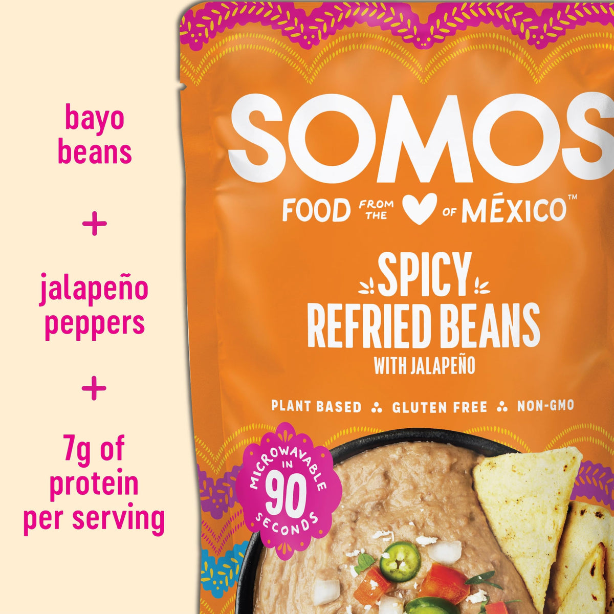 SOMOS Spicy Refried Beans – Gluten Free, Non-GMO, Vegan & Microwaveable (10 oz, Pack of 6)